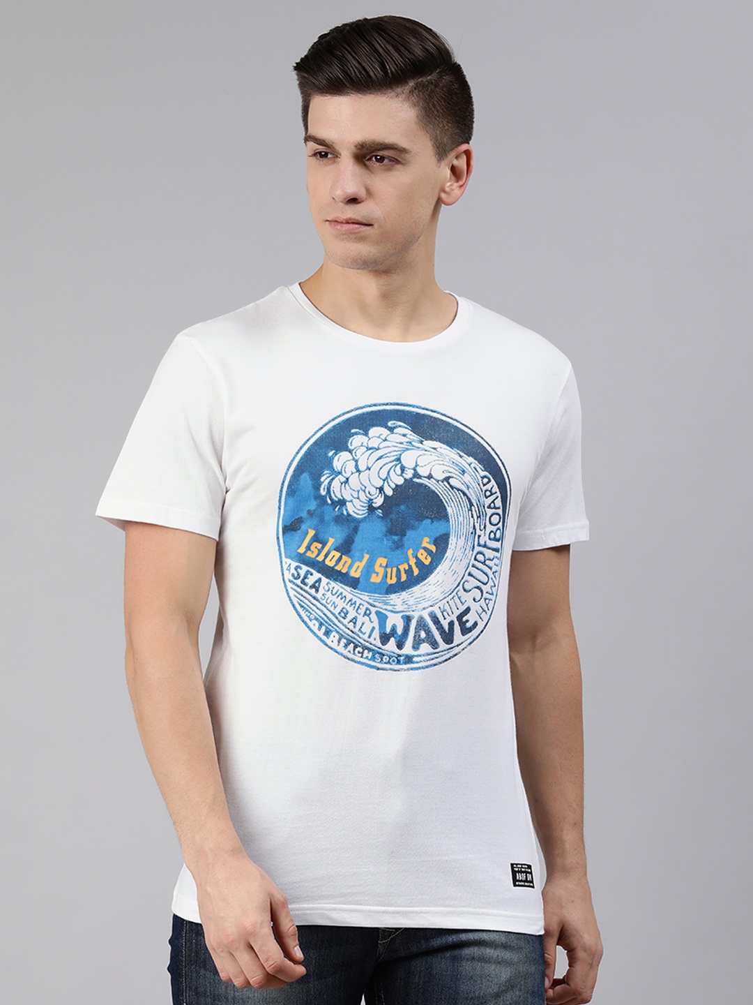 

abof Men White Printed Pure Cotton T-shirt