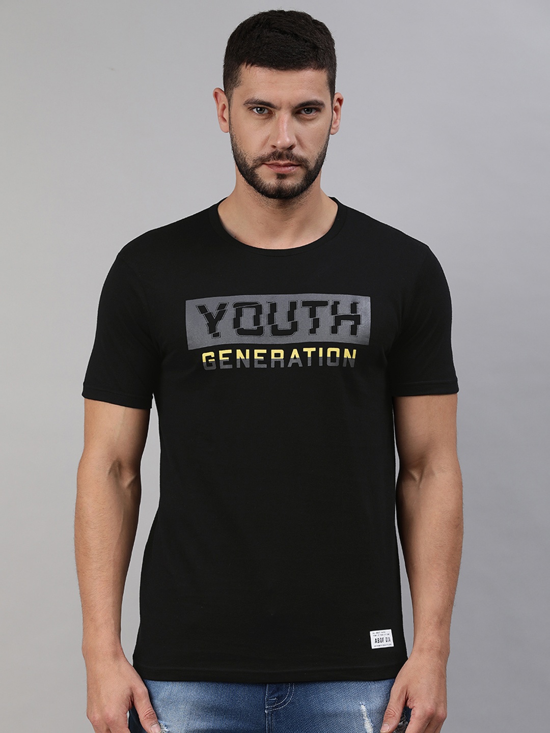 

abof Men Black & Grey Printed T-shirt