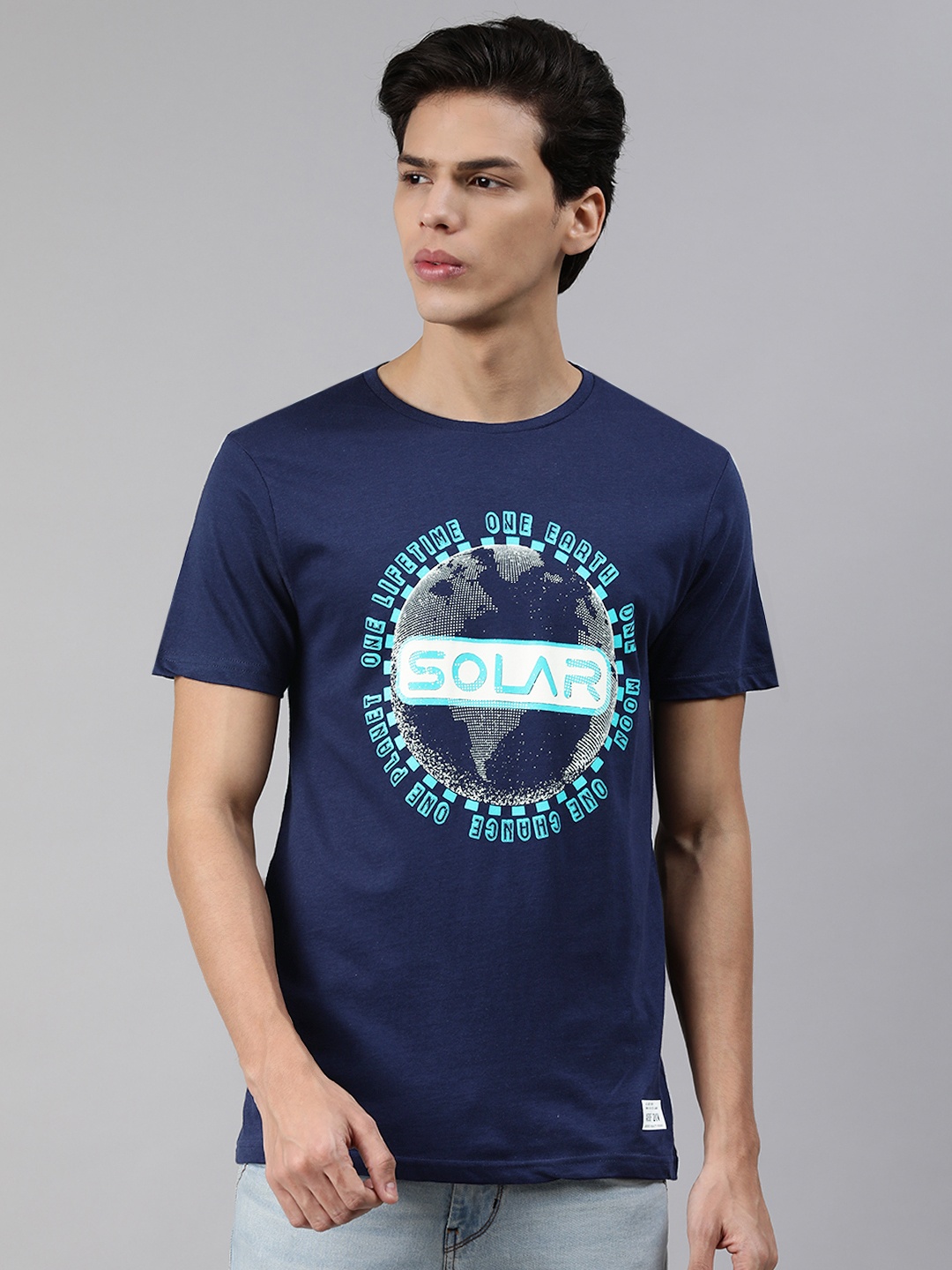 

abof Men Navy Blue Typography Printed T-shirt