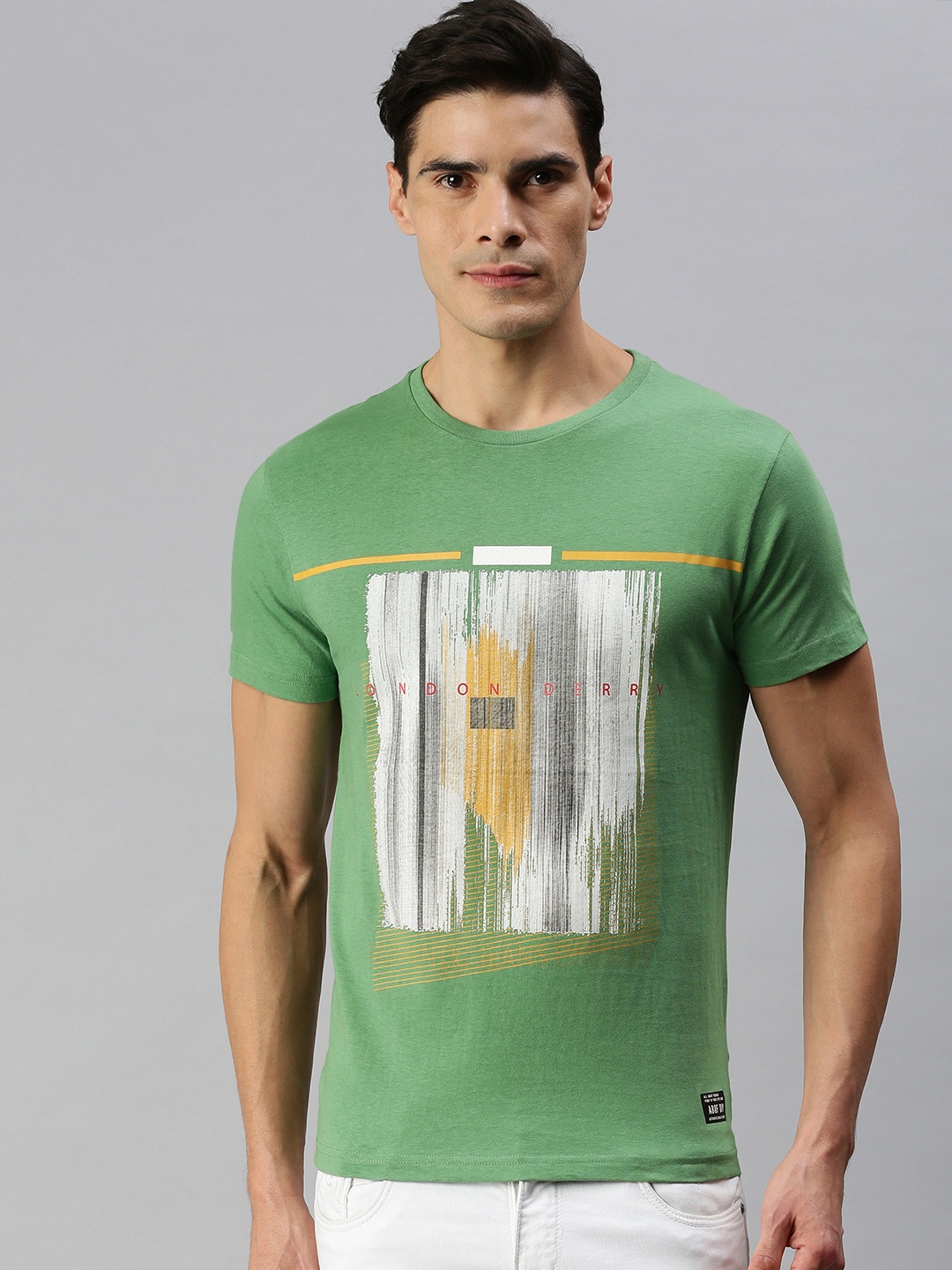 

abof Men Green & White Printed T-shirt