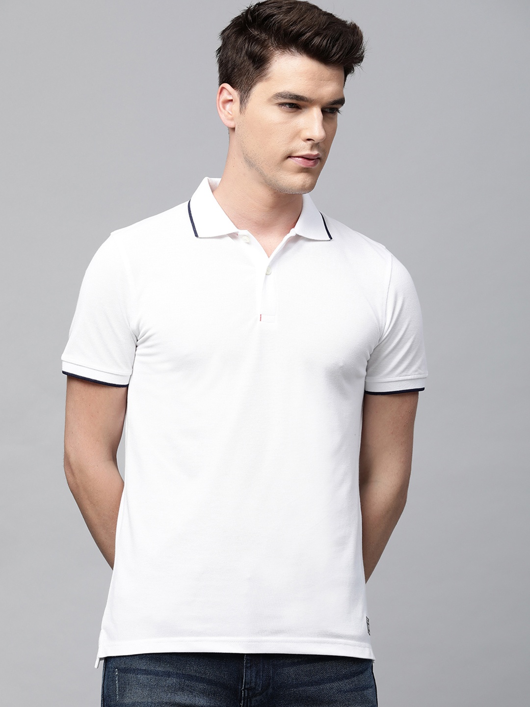 

abof Men White Polo Collar T-shirt