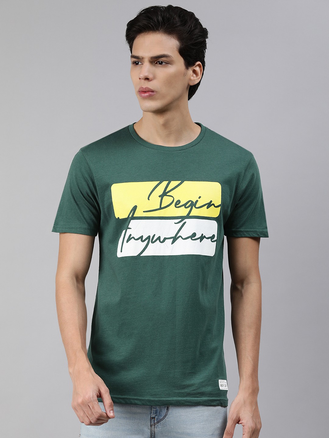 

abof Men Green Typography Printed T-shirt