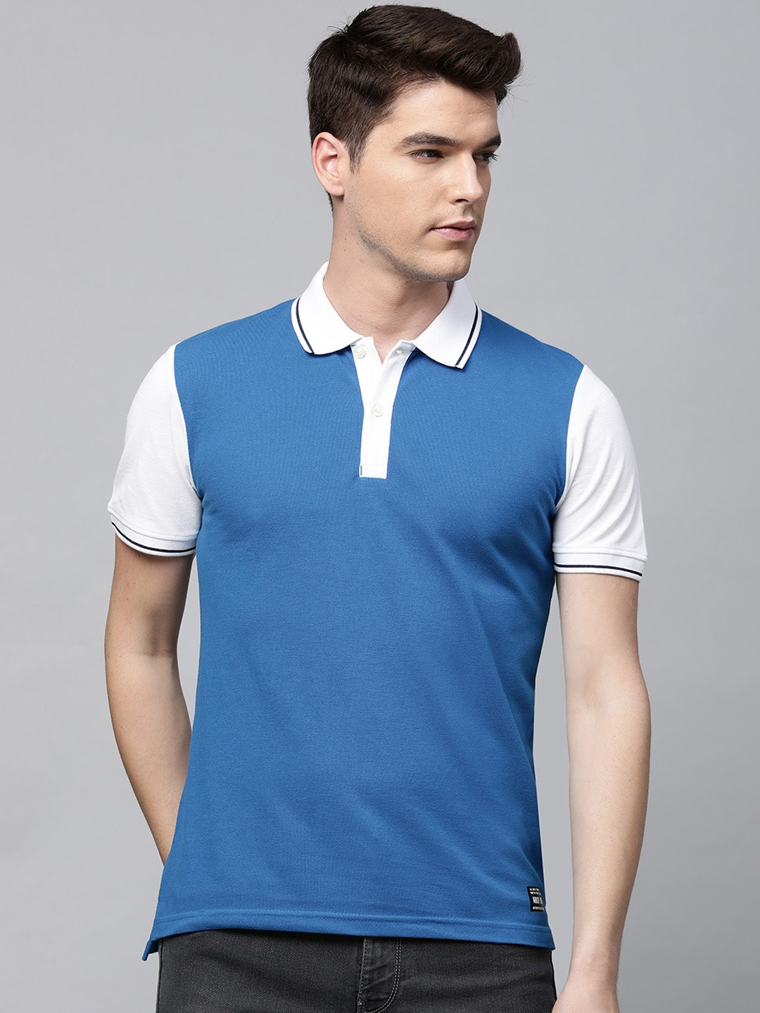 

abof Men Blue Solid Polo Collar T-shirt
