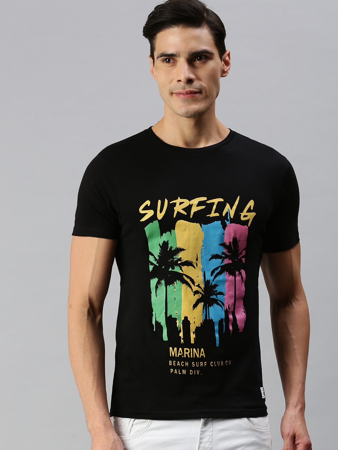 

abof Men Black Printed Pure Cotton T-shirt