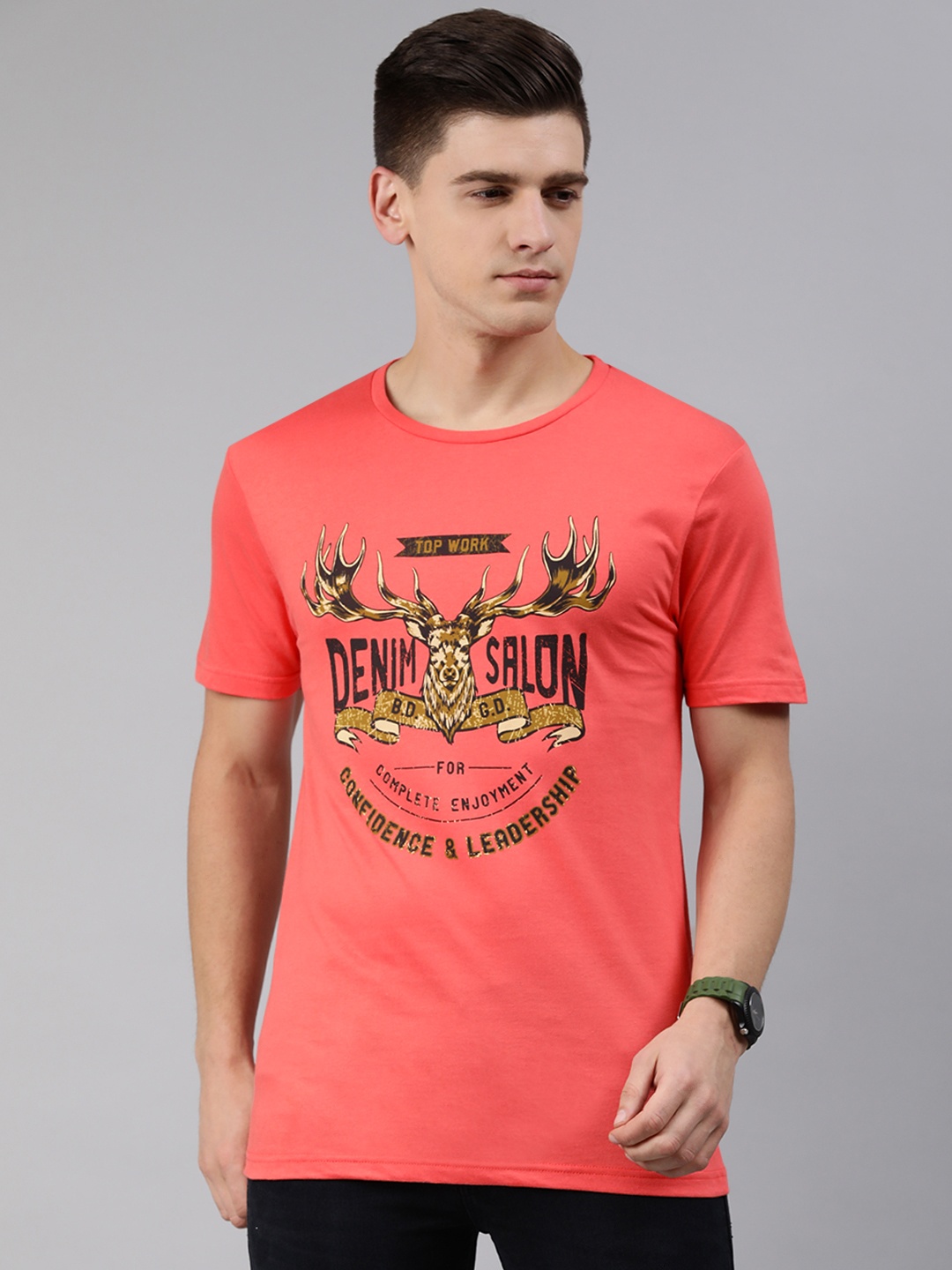 

abof Men Red Black Typography Printed Pure Cotton T-shirt