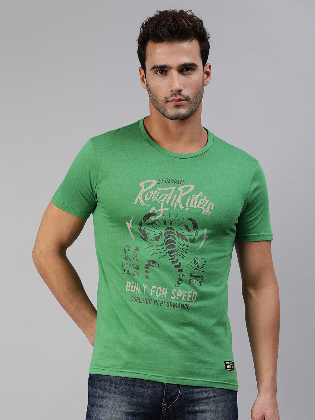 

abof Men Green Typography Printed Pure Cotton T-shirt