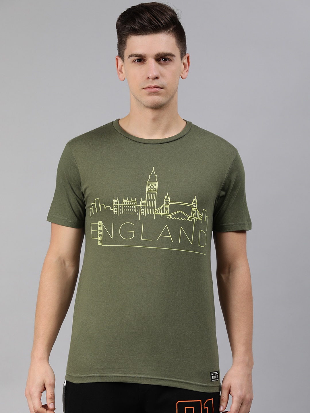 

abof Men Green Lime Green Printed Pure Cotton T-shirt