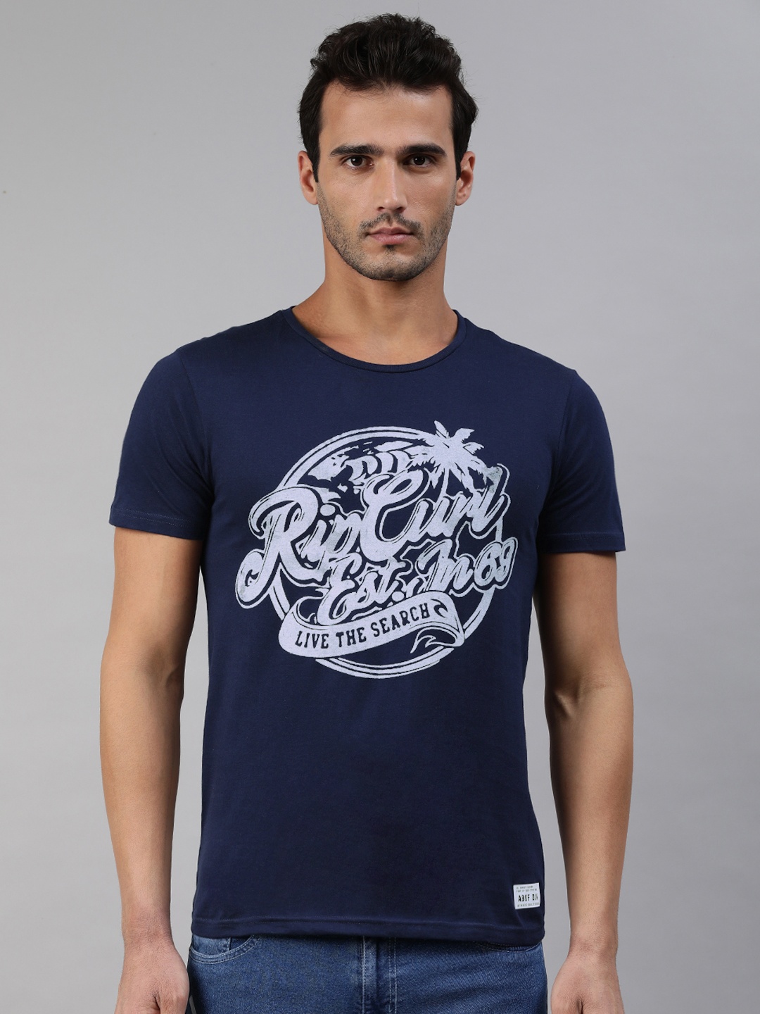 

abof Men Navy Blue Typography Printed T-shirt