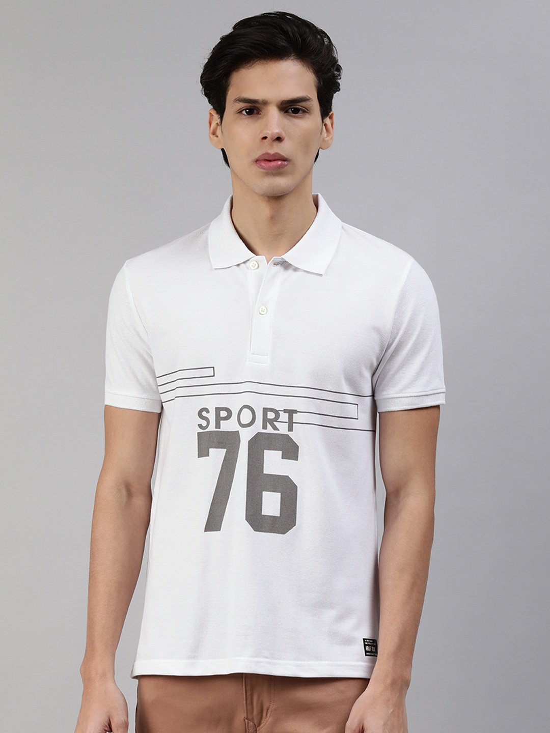 

abof Men White Typography Printed Polo Collar T-shirt