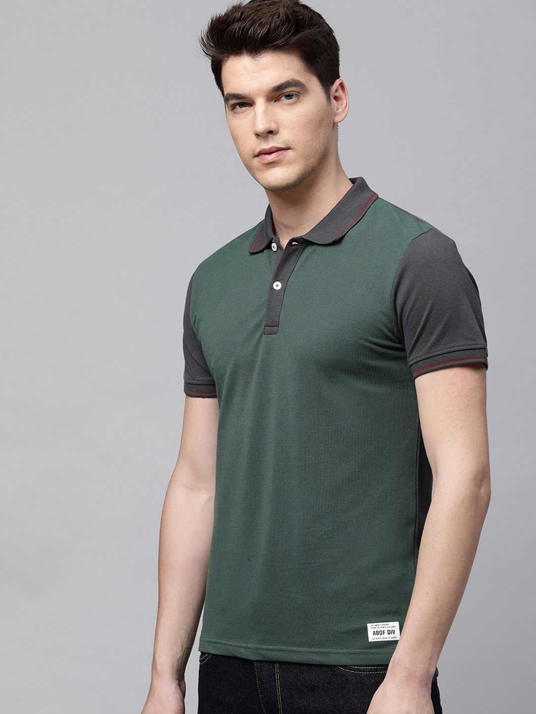 

abof Men Olive Green Solid Polo Collar T-shirt