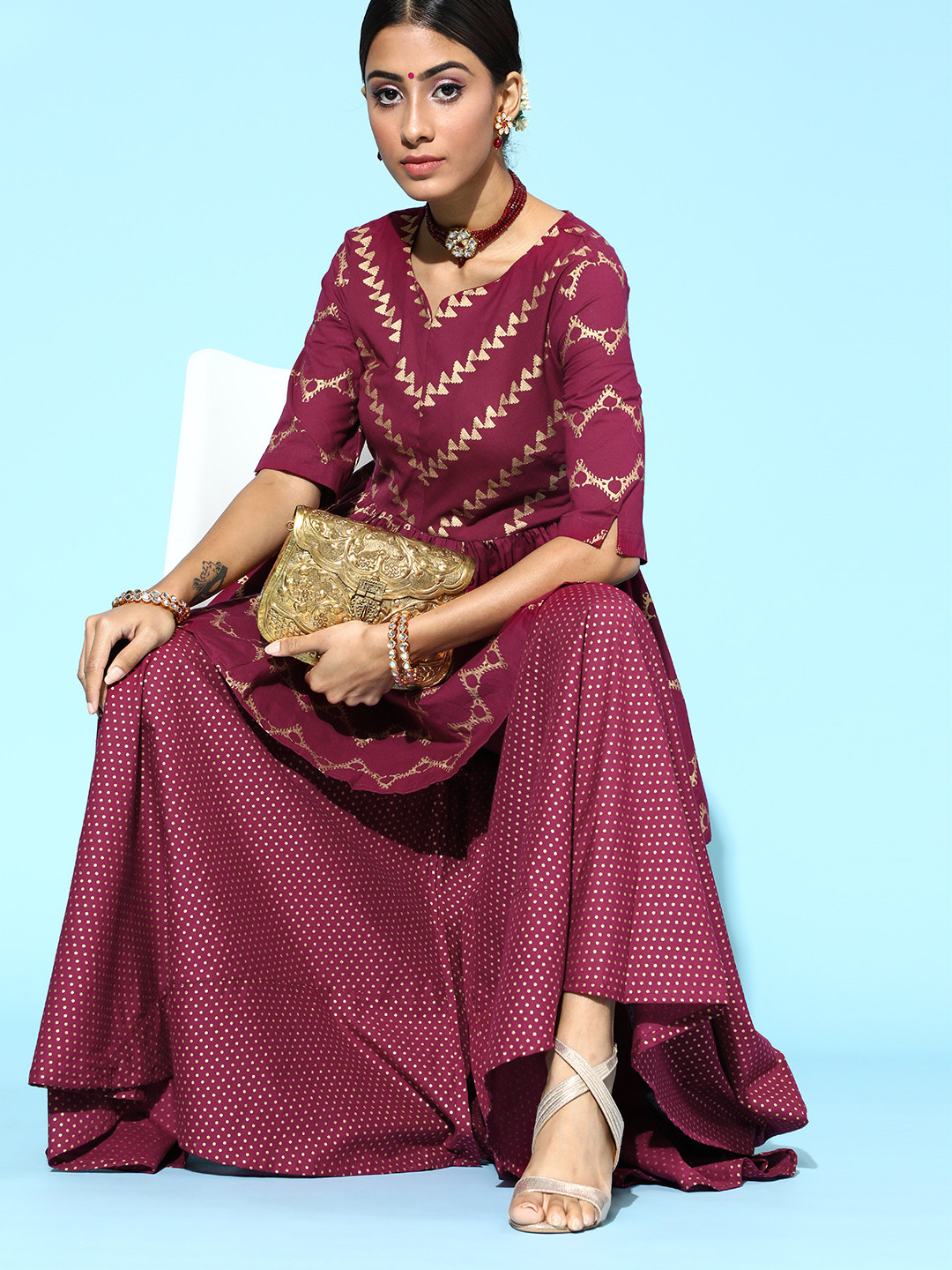 

Sangria Printed Pure Cotton Kurta Set, Purple
