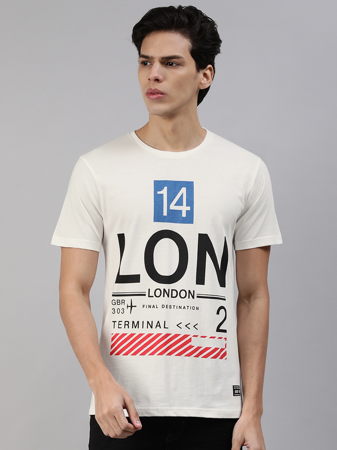 

abof Men White Black Typography Printed Pure Cotton T-shirt