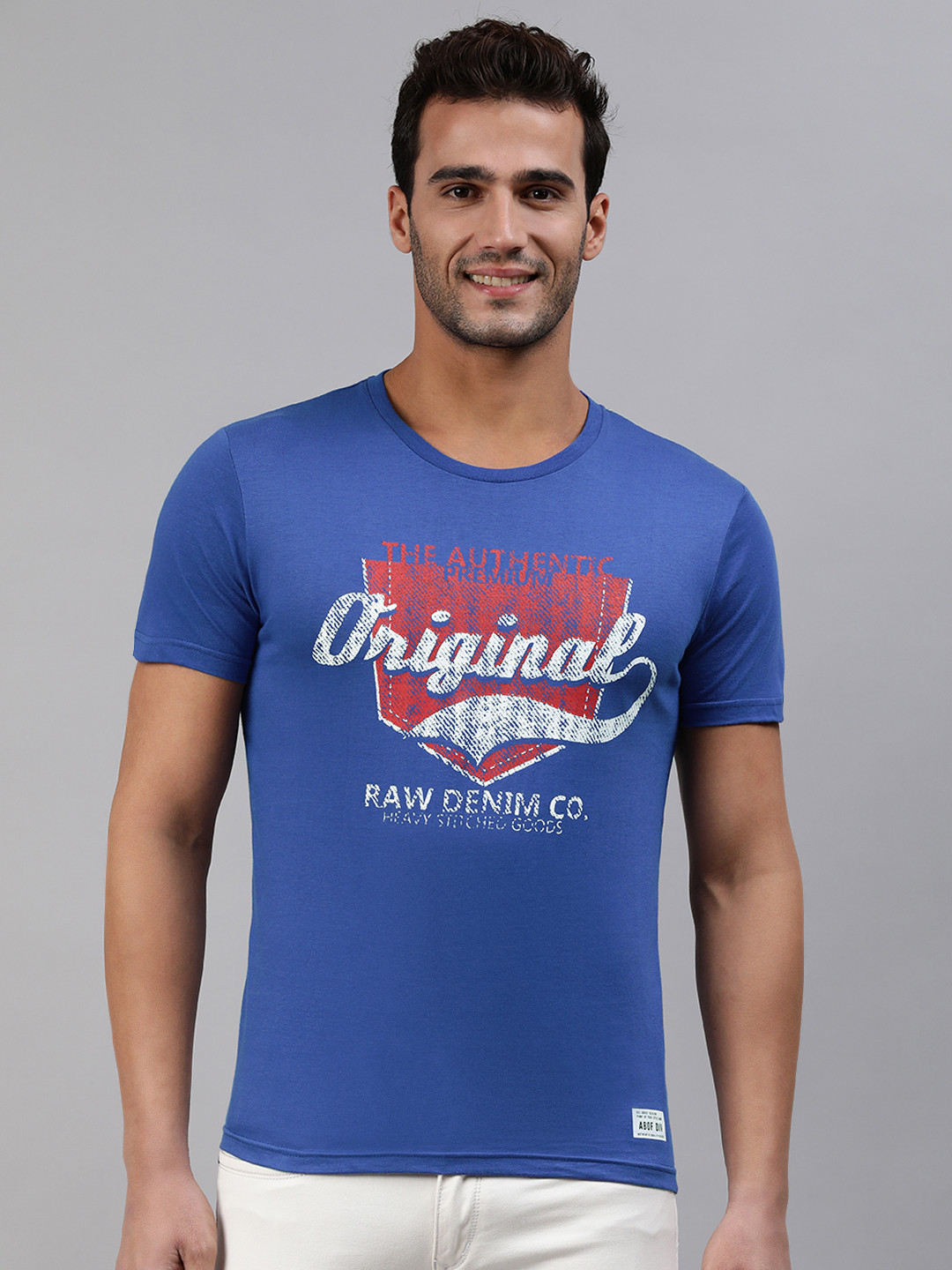 

abof Men Blue Typography Printed Regular Fit Pure Cotton Casual Pure Cotton T-shirt