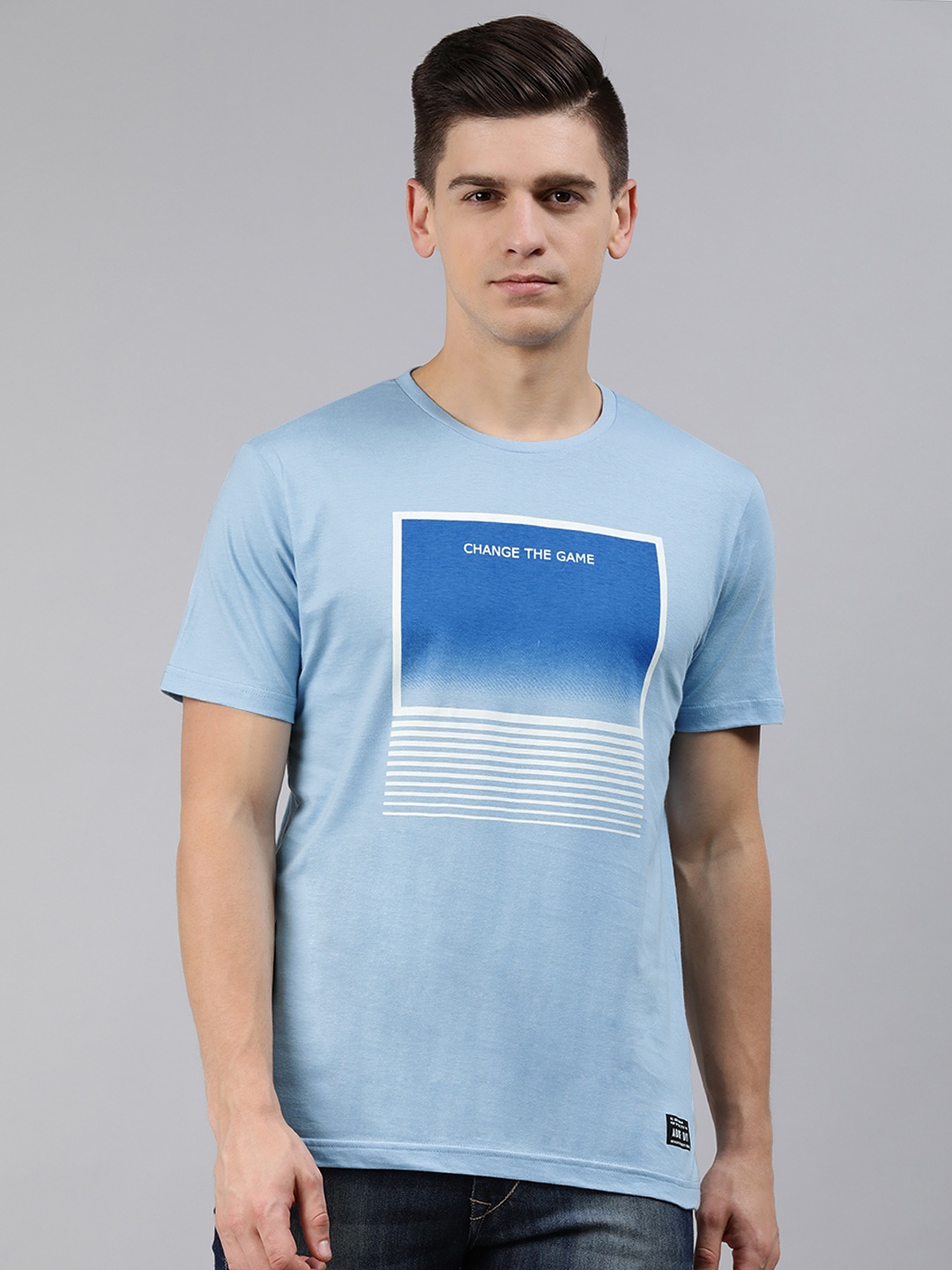 

abof Men Blue Typography Printed T-shirt