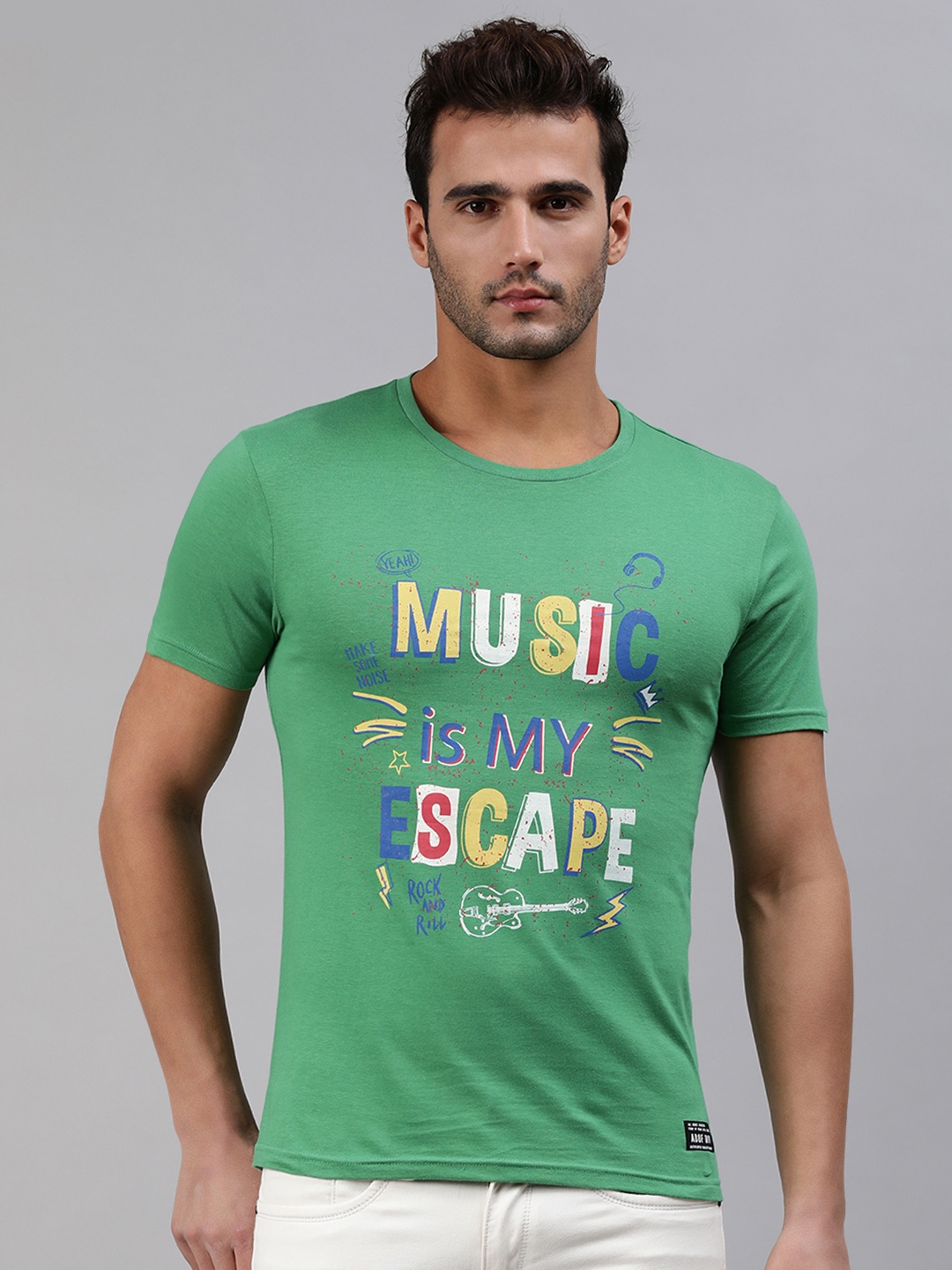 

abof Men Green Printed Regular Fit Pure Cotton Casual Pure Cotton T-shirt