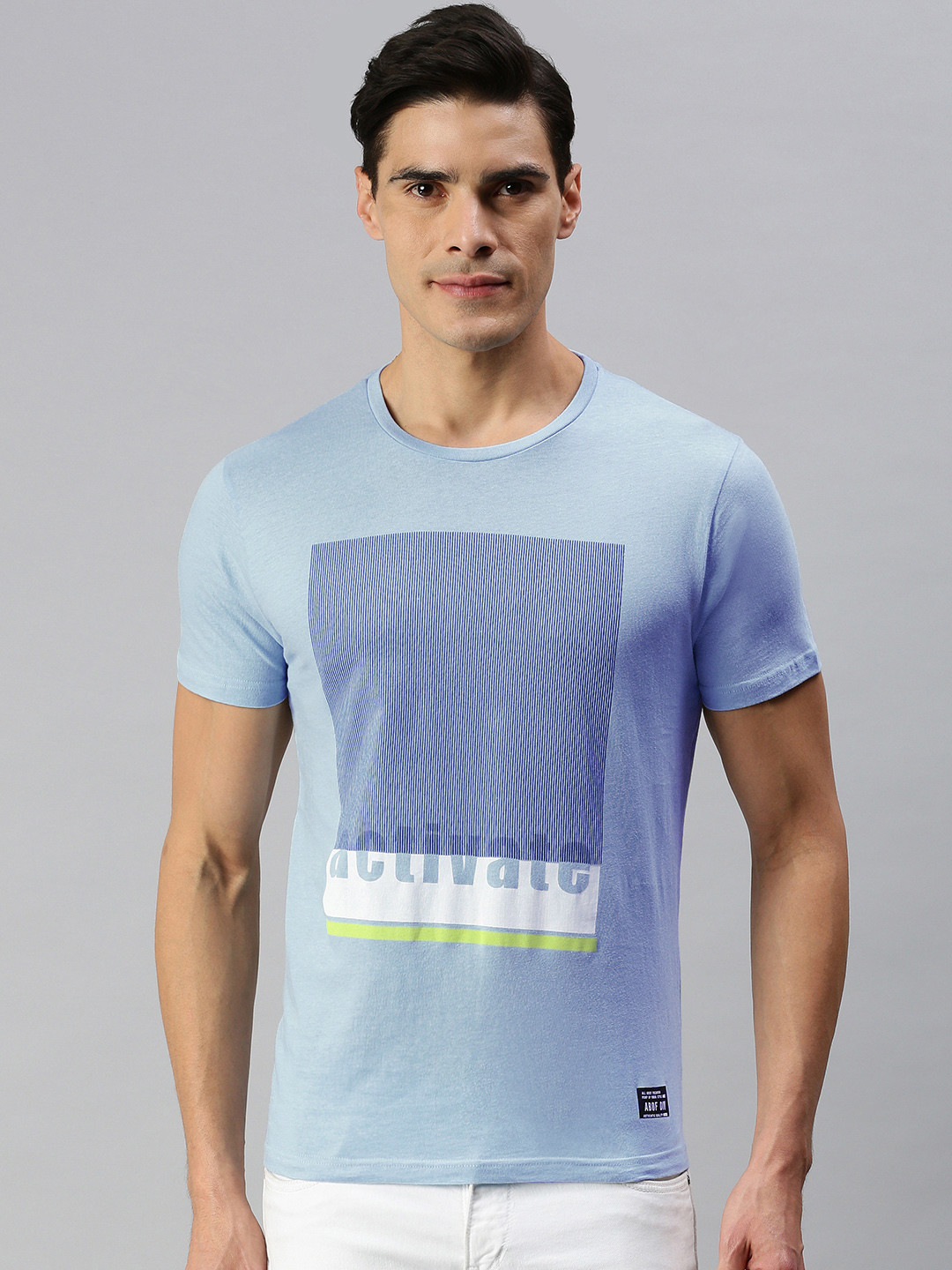 

abof Men Blue & Green Colourblocked Short Sleeved casual T-shirt