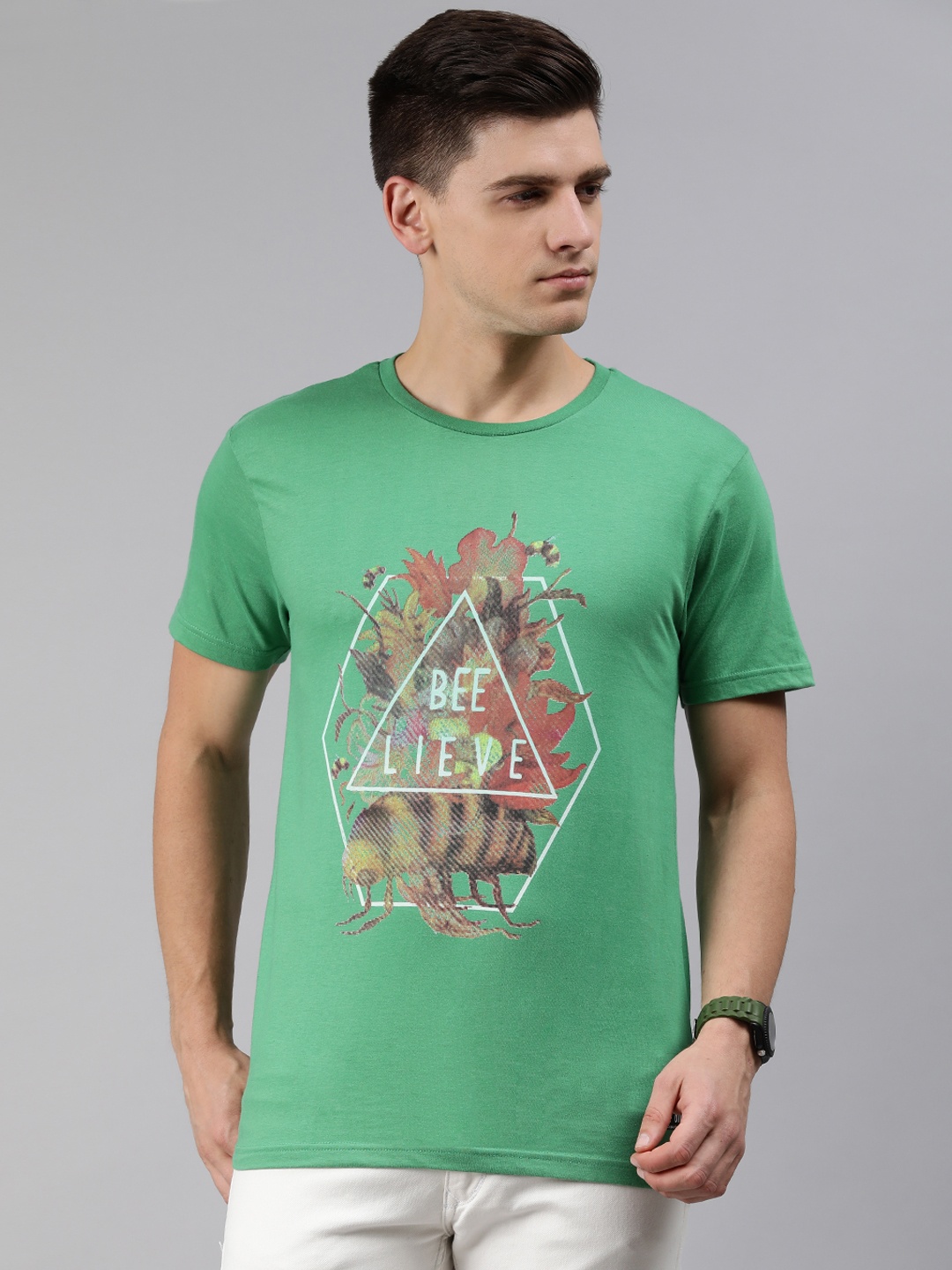 

abof Men Green Printed T-shirt