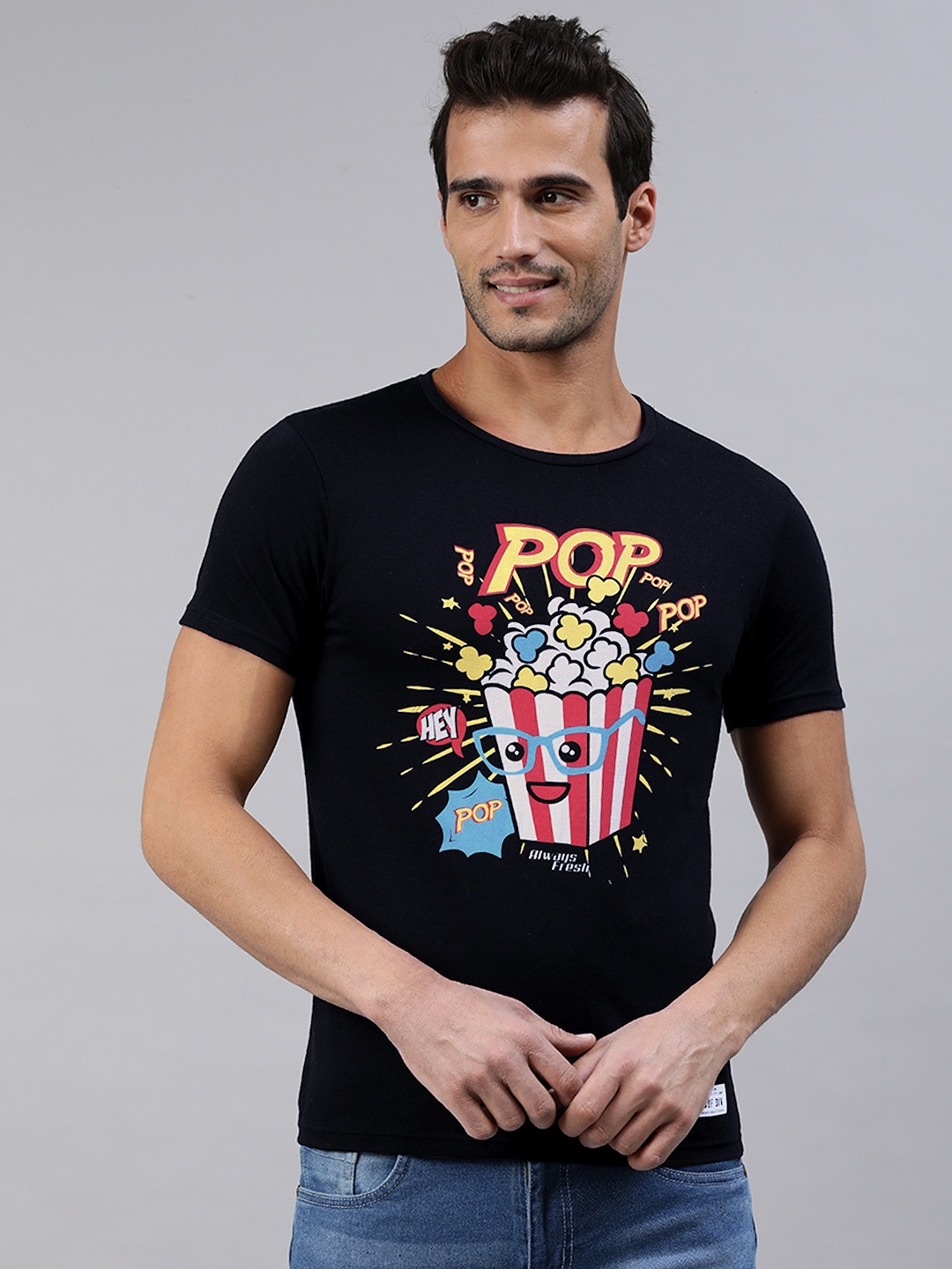 

abof Men Black Printed T-shirt