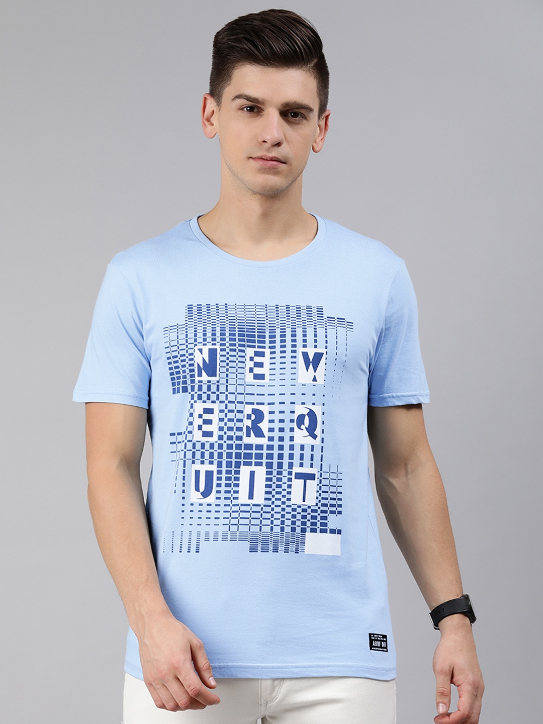 

abof Men Blue Typography Printed Pure Cotton T-shirt