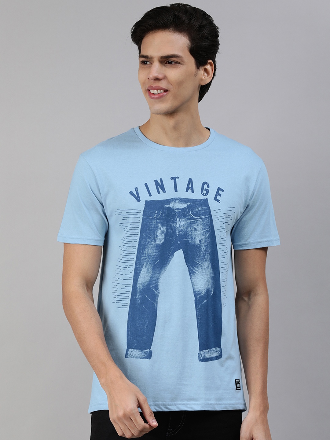 

abof Men Blue Printed Regular Fit Pure Cotton T-shirt