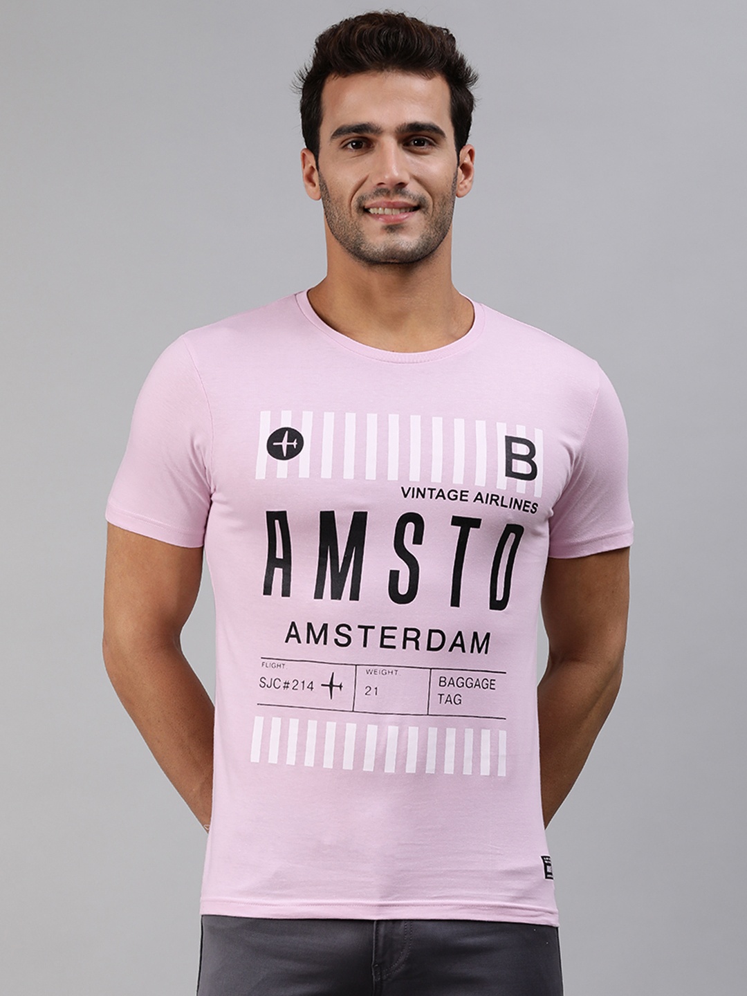 

abof Men Lavender Black Printed Regular Fit Pure Cotton Casual Pure Cotton T-shirt