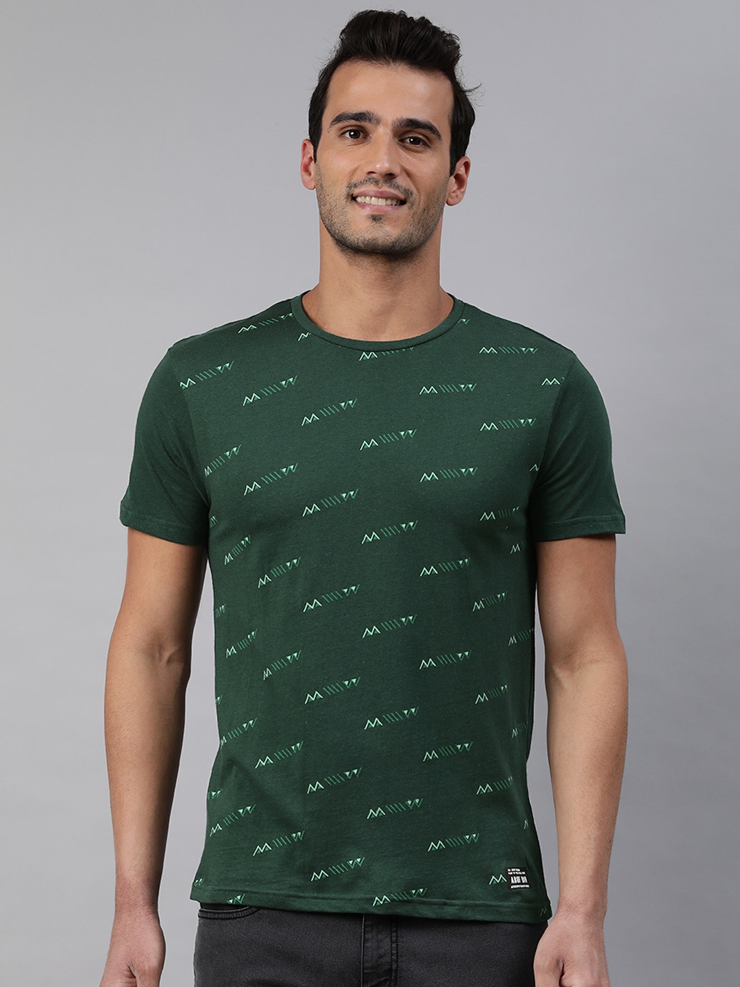 

abof Men Green Printed Cotton T-shirt