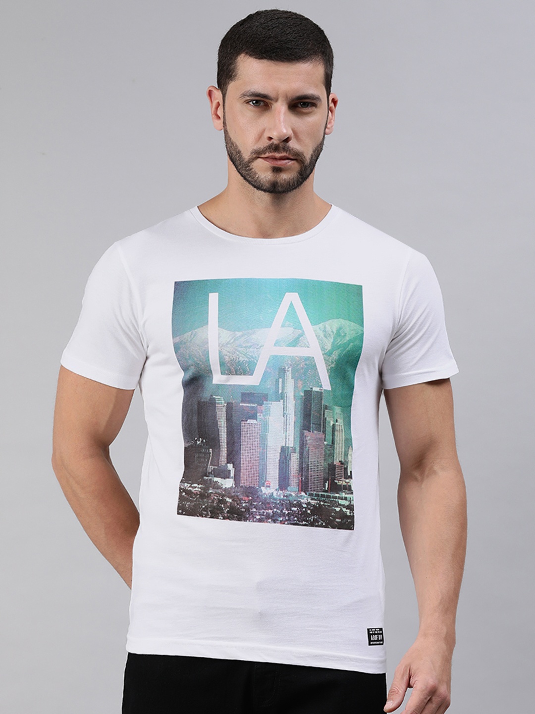 

abof Men White Typography Printed T-shirt