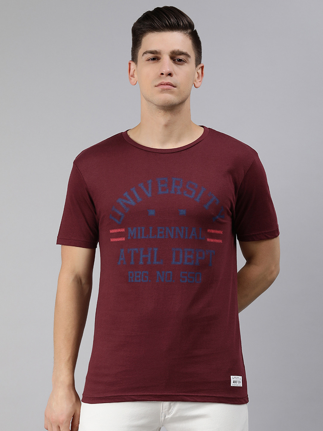 

abof Men Maroon Typography Printed Pure Cotton T-shirt