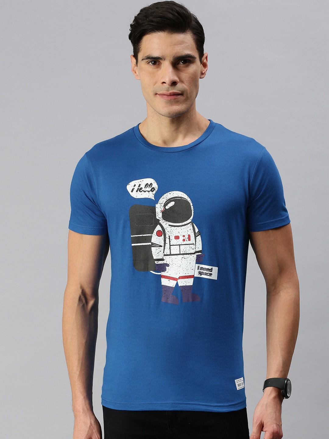 

abof Men Blue & White Printed Pure Cotton T-shirt
