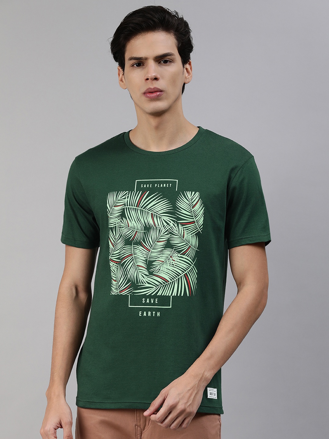 

abof Men Green Printed Pure Cotton T-shirt