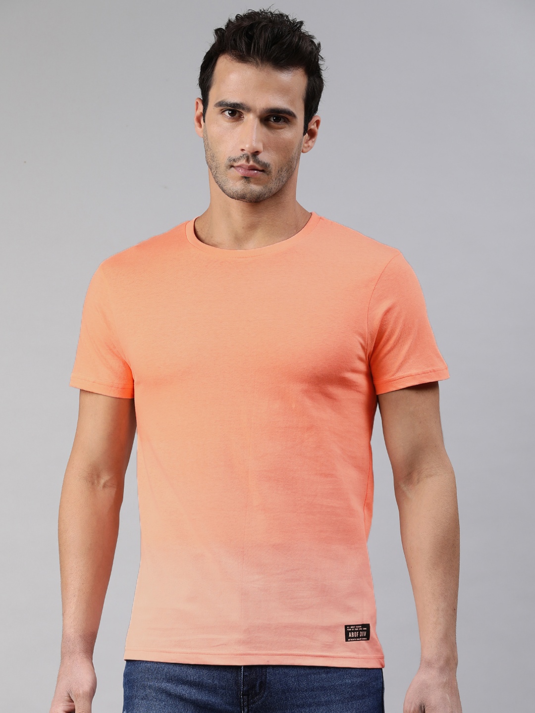 

abof Men Pink Dyed Regular Fit Pure Cotton Round Neck T-shirt