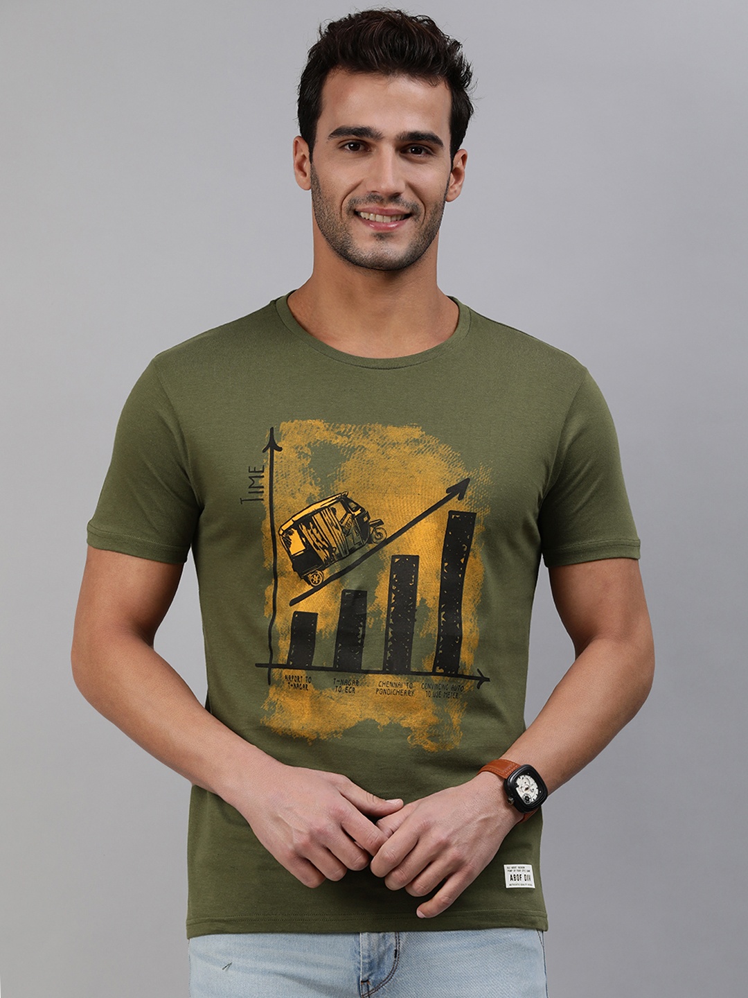 

abof Men Green Printed Slim Fit T-shirt