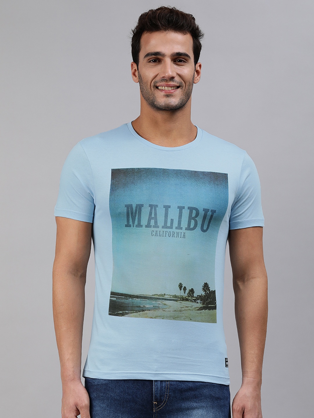 

abof Men Blue Printed Regular Fit Pure Cotton Casual Pure Cotton T-shirt