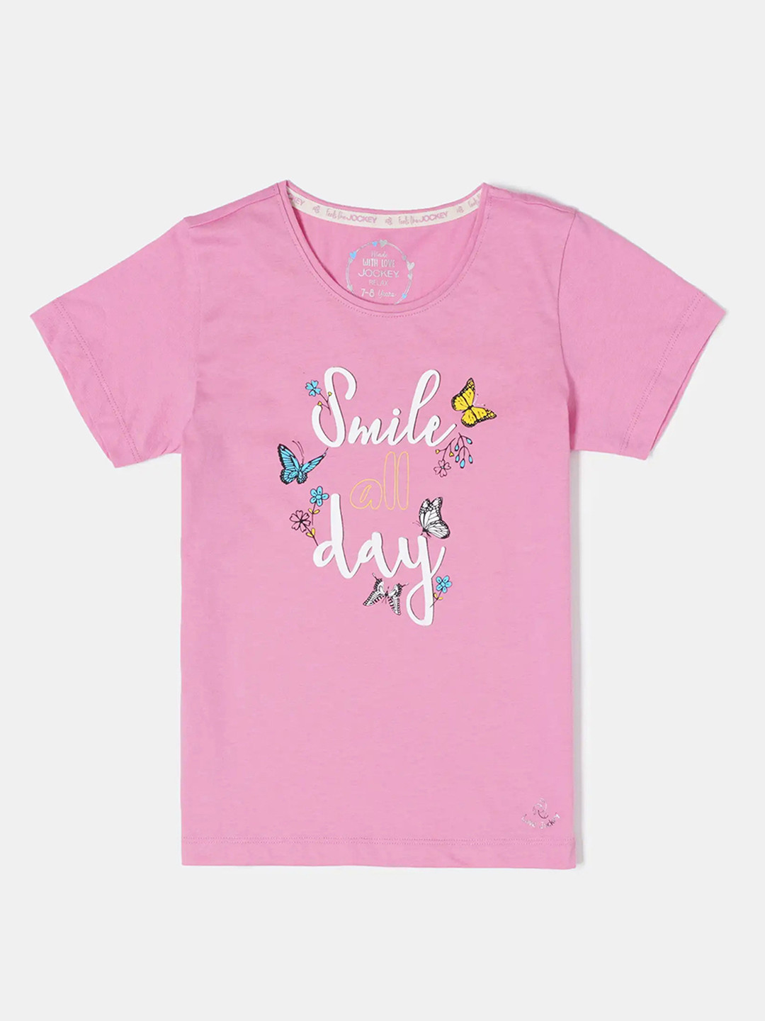 

Jockey Girls Super Combed Cotton Graphic Printed Relaxed Fit Short Sleeve T-shirt - RG08, Pink