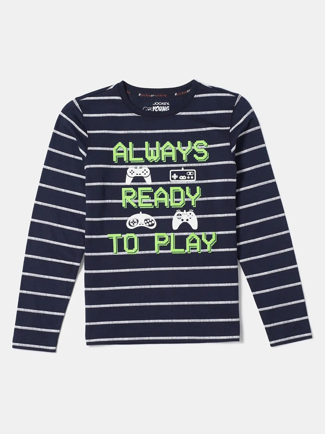 

Jockey Boys Combed Cotton Graphic Printed Round Neck Full Sleeve Tshirt - CB04, Blue