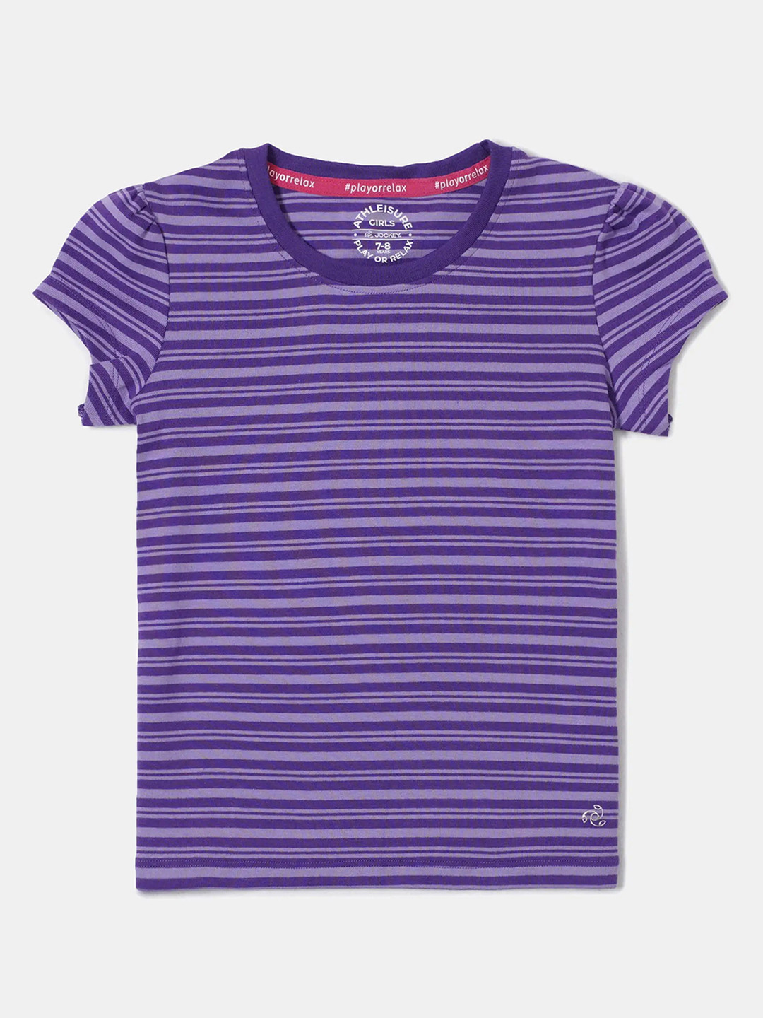 

Jockey Girl's Super Combed Cotton Striped Slim Fit Short Sleeve Round Neck Tshirt-AG03, Purple