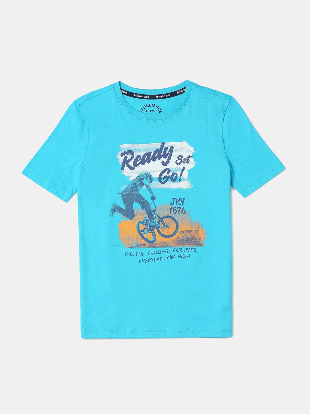 

Jockey Boys Super Combed Cotton Printed Half Sleeve Round Neck Tshirt-AB23, Blue