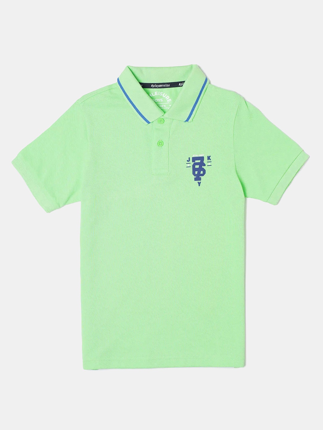 

Jockey Boys Super Combed Cotton Graphic Printed Half Sleeve Polo Tshirt-AB24, Green