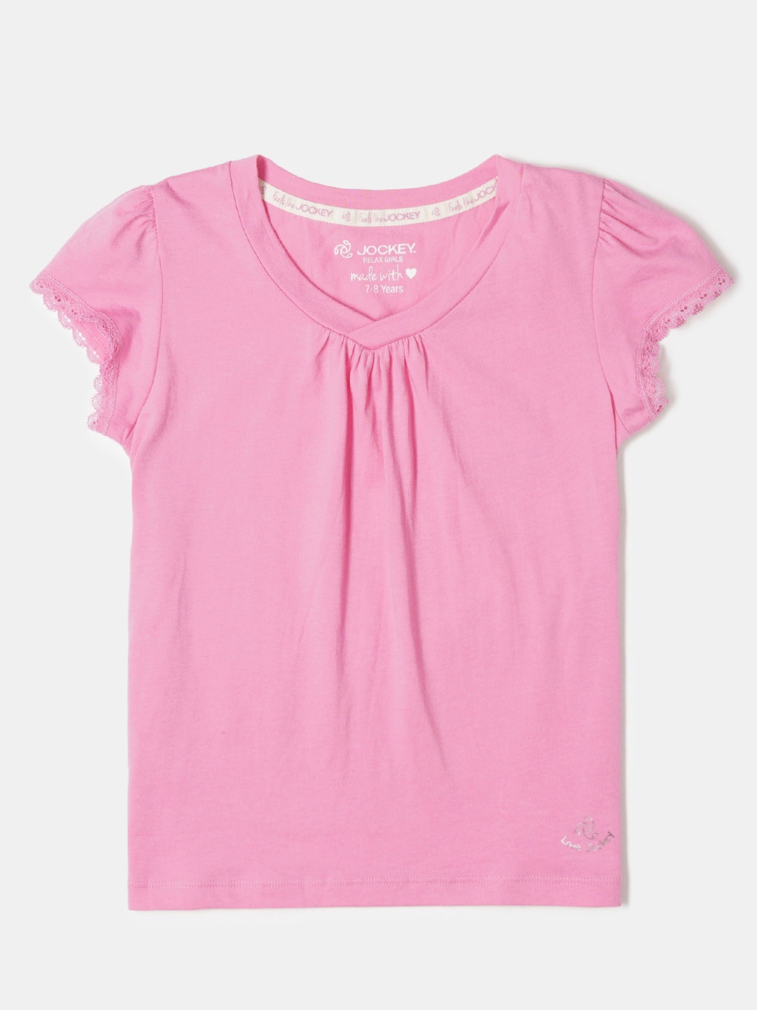 

Jockey Girl's Super Combed Cotton Solid Short Sleeve Relaxed Fit V Neck Tshirt-RG01, Pink