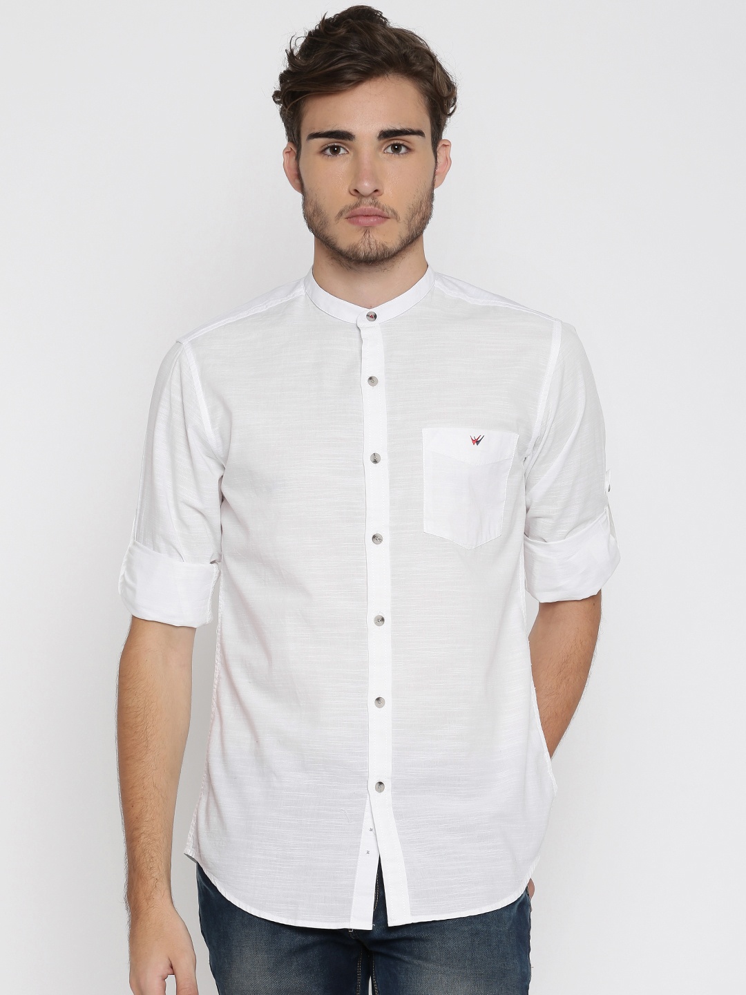 

Wills Lifestyle Men White Slim Fit Solid Casual Shirt