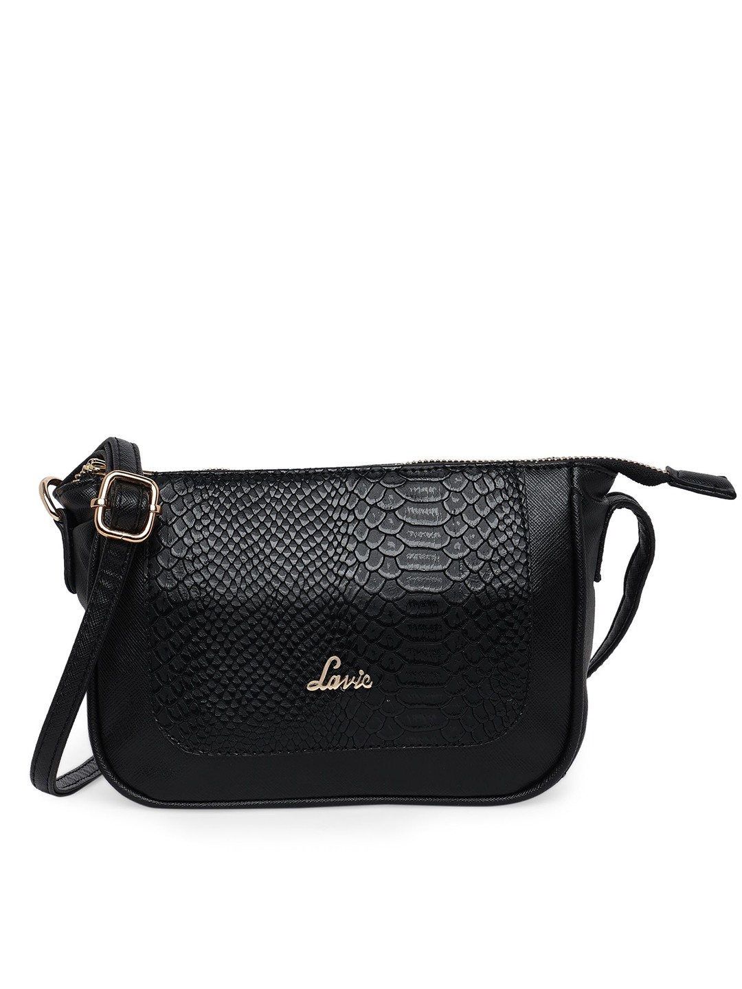 

Lavie Women Jeffery Croco Black Textured Structured Sling Bag