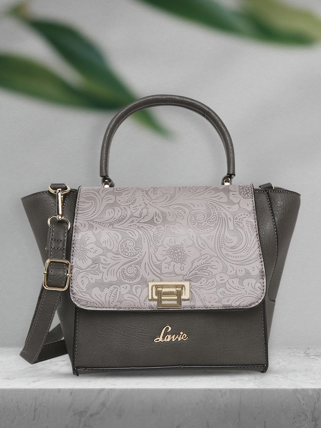 

Lavie Grey Floral Printed Structured Satchel