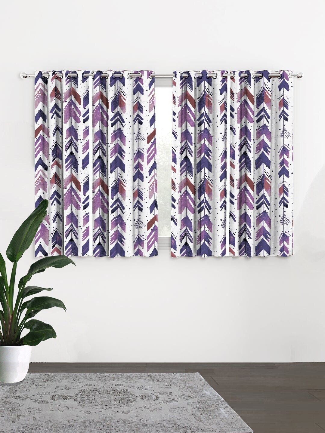 

HOUZZCODE White & Purple Set of 4 Black Out Window Curtains