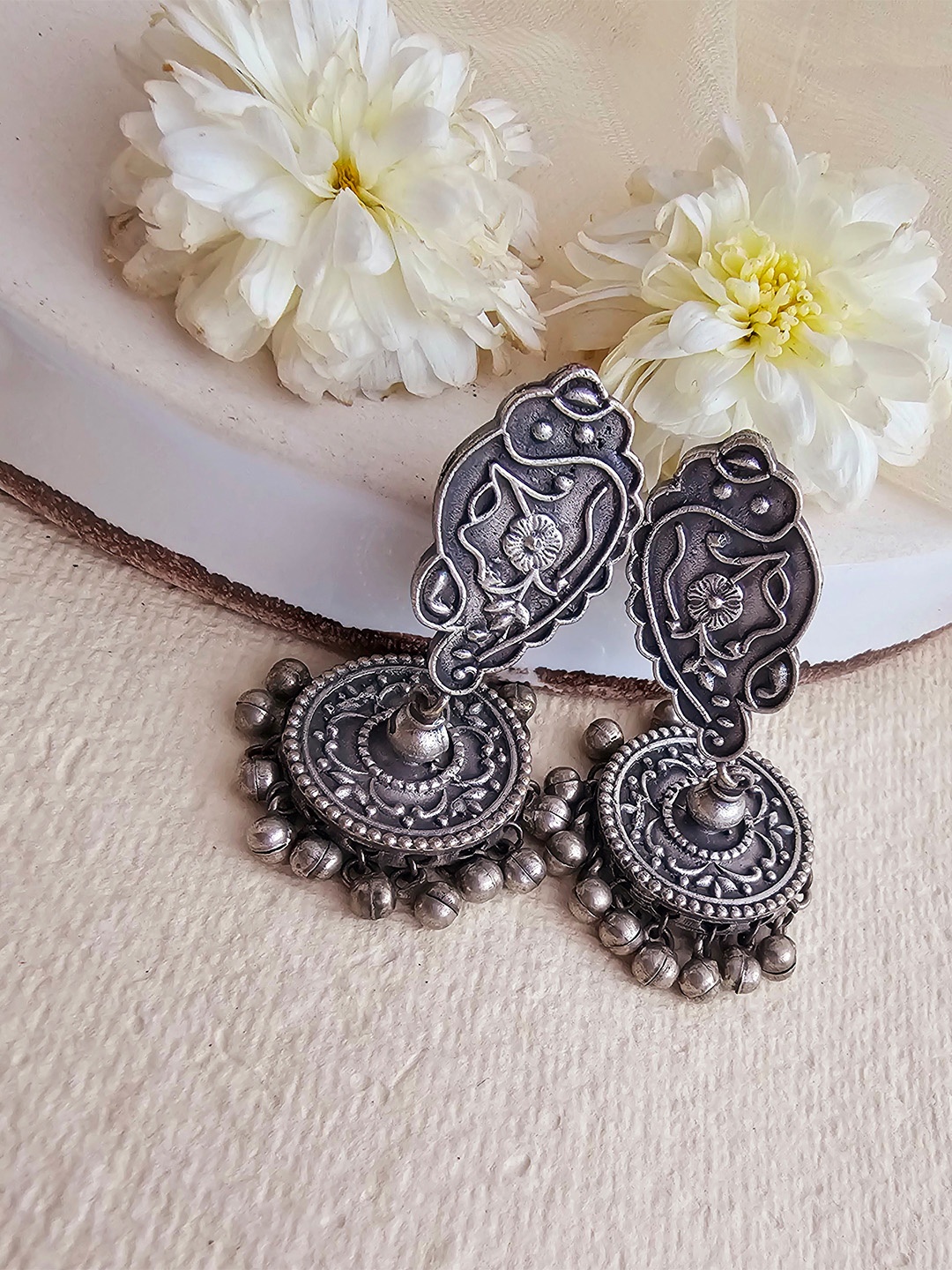 

Binnis Wardrobe Silver-Toned Contemporary Jhumkas Earrings