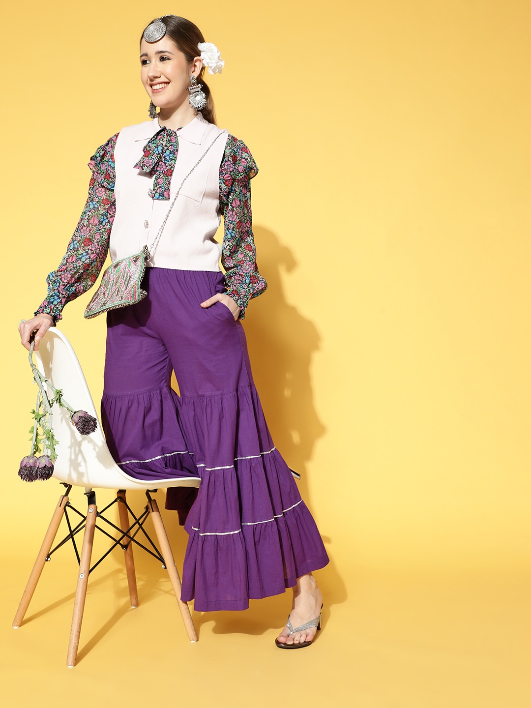 

Sangria Women Purple Pure Cotton Solid Flared Sharara