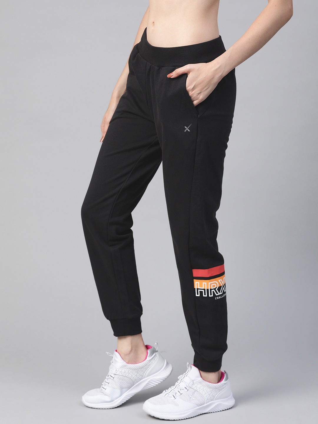 

HRX By Hrithik Roshan Women Jet Black Typographic Slim Fit Rapid-Dry Running Joggers