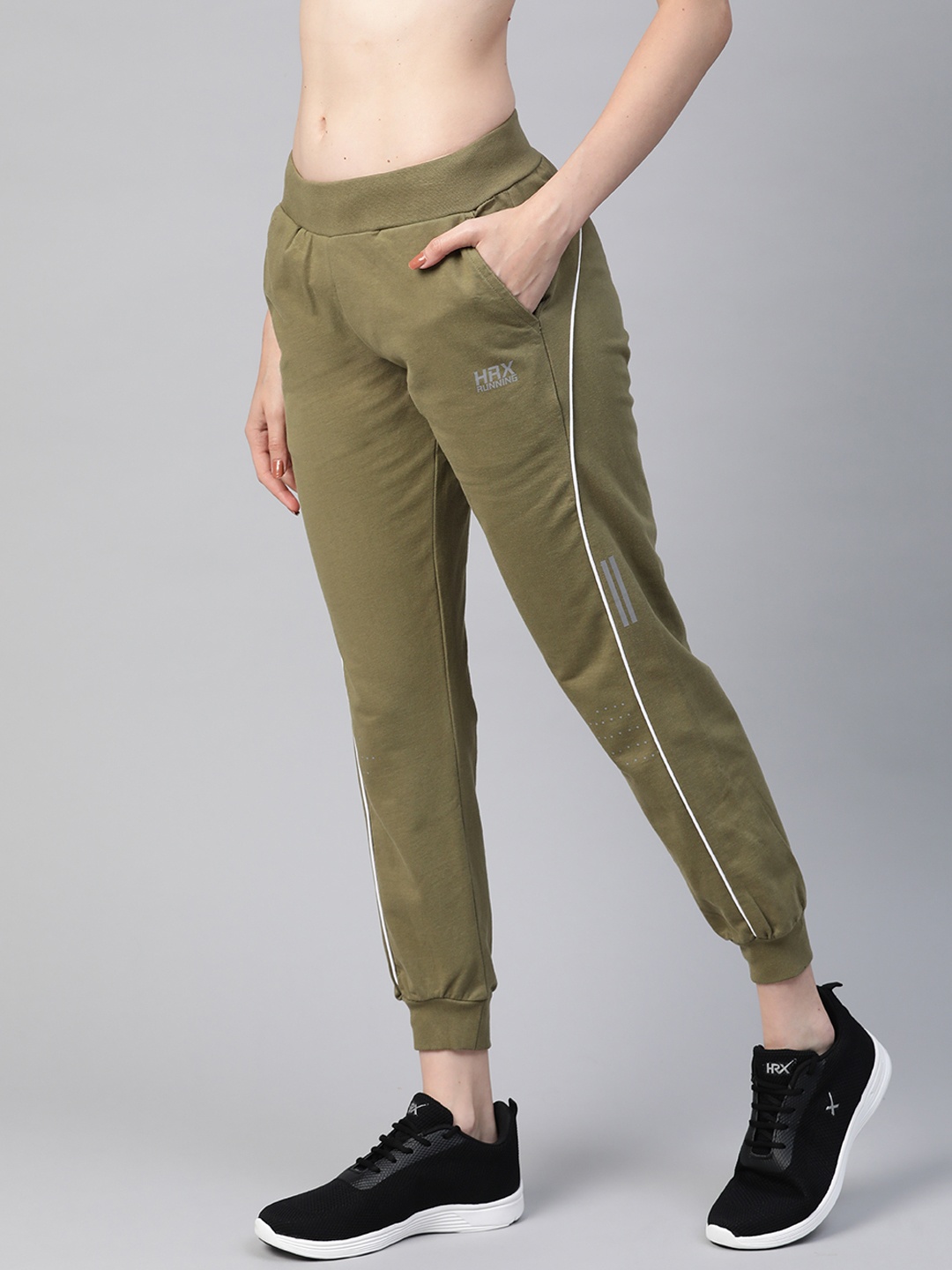 

HRX By Hrithik Roshan Women Brunt Oliva Solid Slim Fit Rapid-Dry Running Joggers, Olive