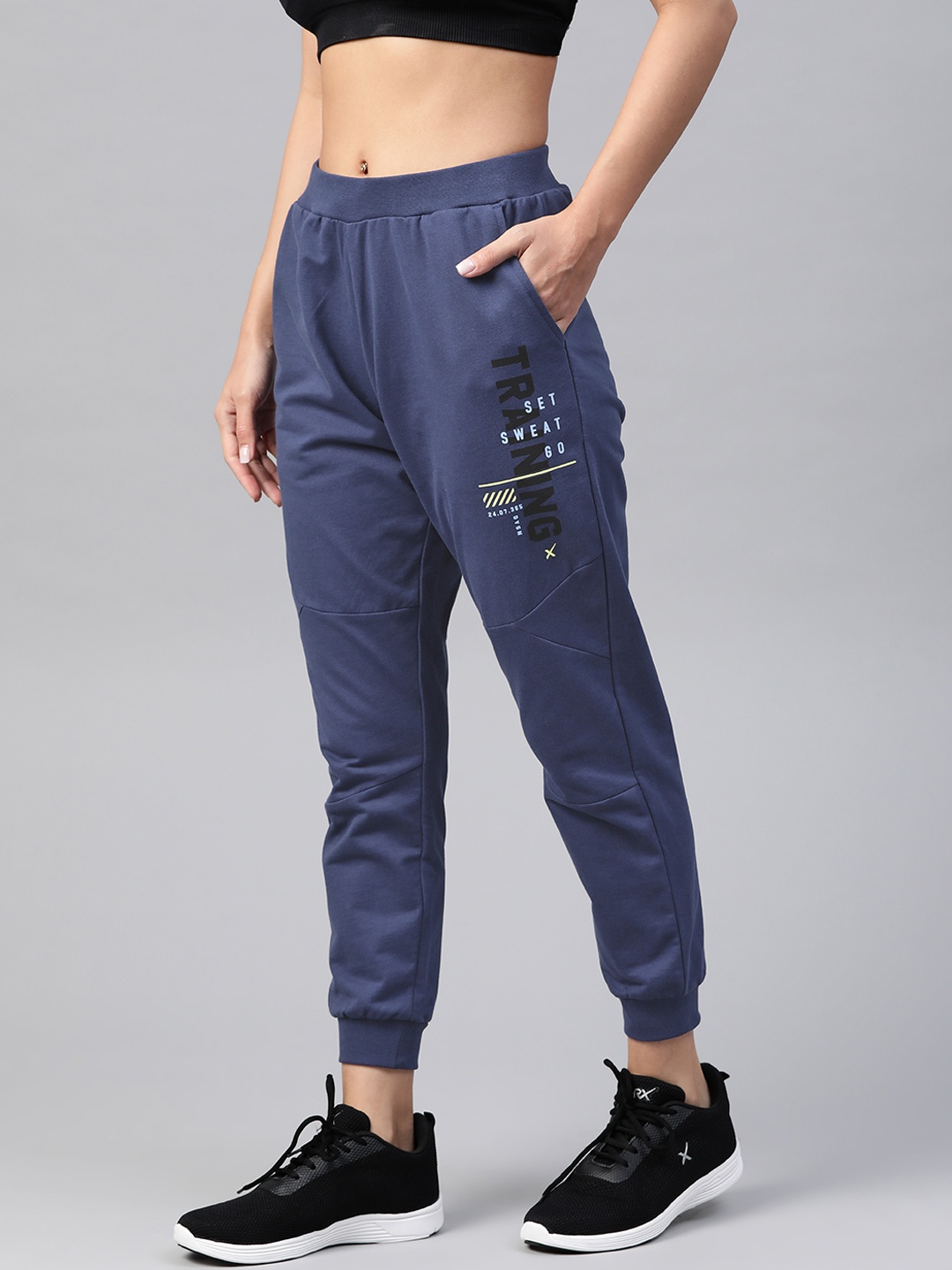 

HRX By Hrithik Roshan Women Medieval Blue Typographic Rapid-Dry Training Joggers, Navy blue