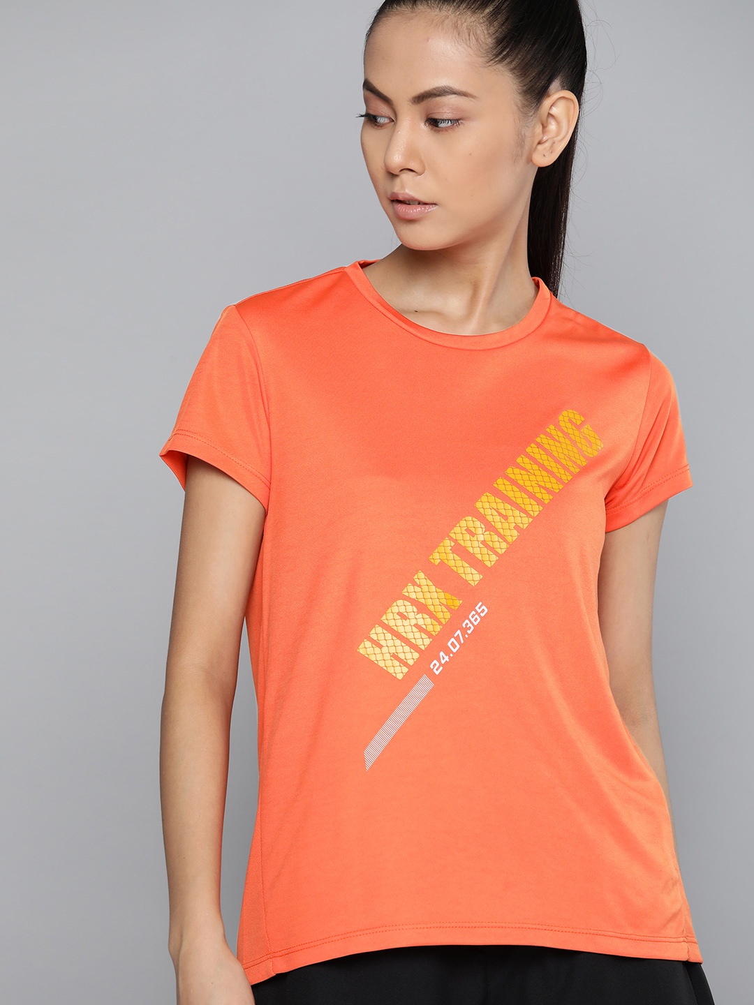 

HRX By Hrithik Roshan Women Koi Rapid-Dry Antimicrobial Tshirt with N9 PURE SILVER, Orange