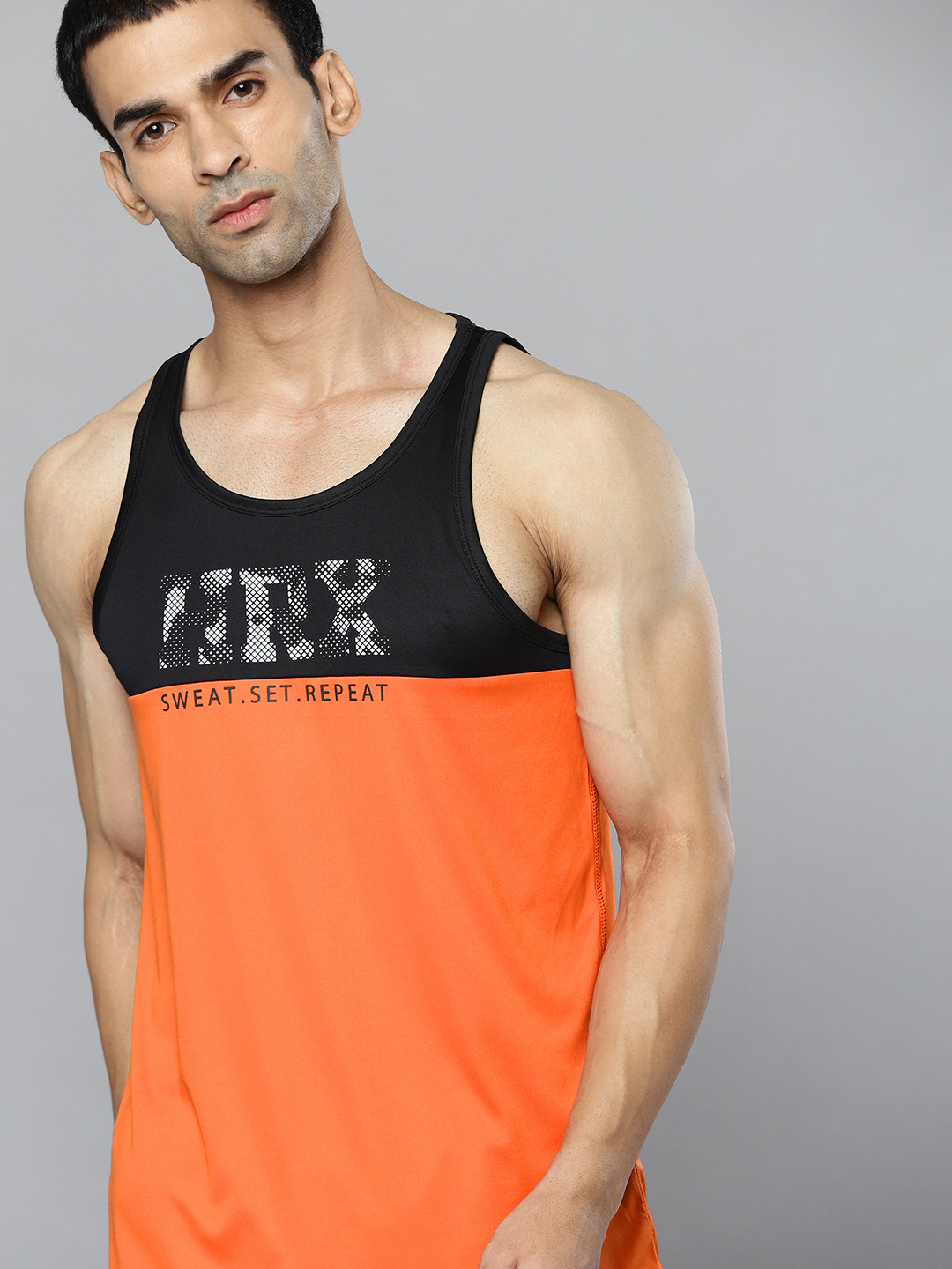 

HRX By Hrithik Roshan Men Jet Black & Koi Printed Rapid-Dry Antimicrobial Training T-shirt, Orange